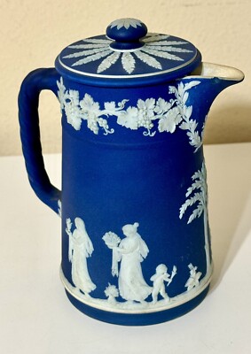 Antique Wedgwood Dark Blue Jasperware Coffee Pot Jug Pitcher 6.5