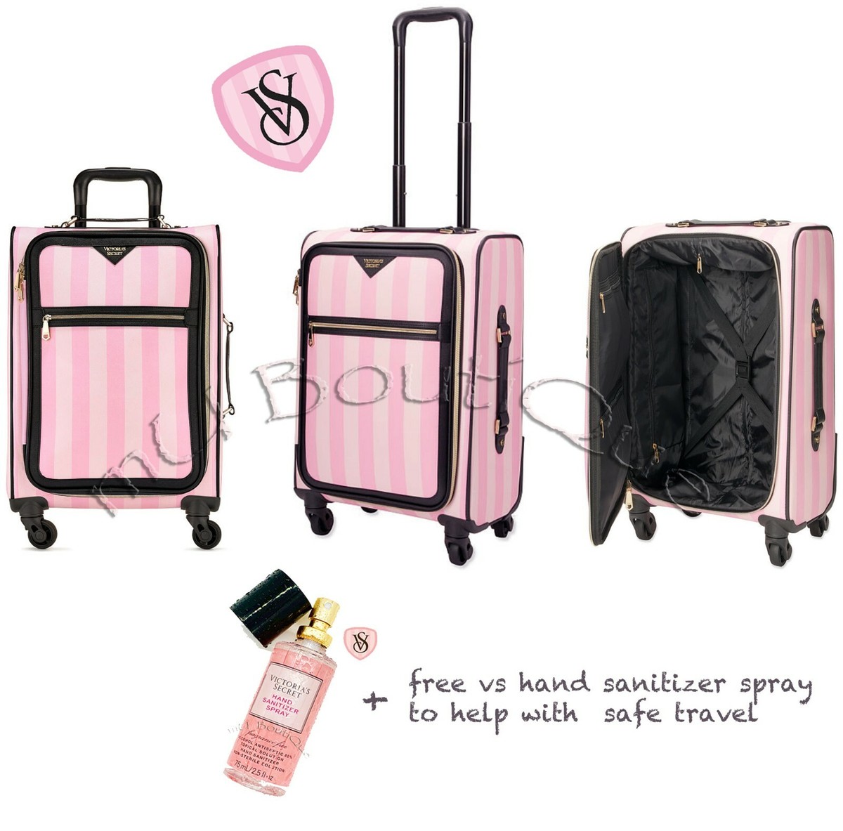 VICTORIAS SECRET SIGNATURE PINK STRIPE GETAWAY CARRY ON LUGGAGE