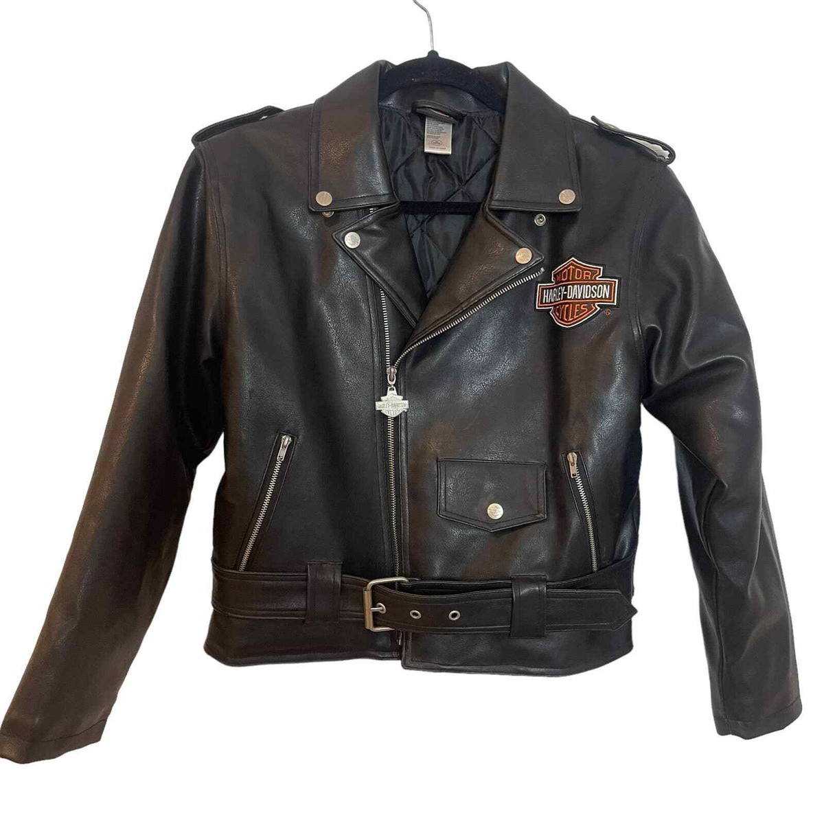 Harley Davidson Boys Faux Leather Jacket Black Size 12/14 M NWOT