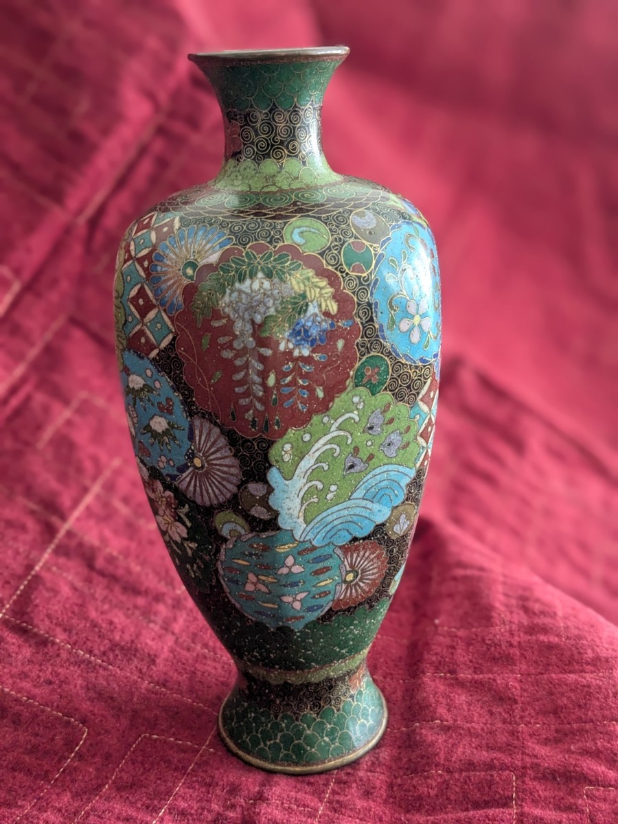 1822 七宝焼 景泰藍 花瓶2客 りんご型蓋物1客 1822 七宝焼 景泰藍 花瓶