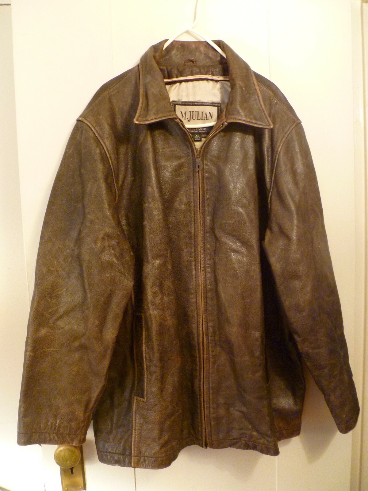 Vintage Wilsons M Julian Distressed Brown Full Zip Leather Jacket