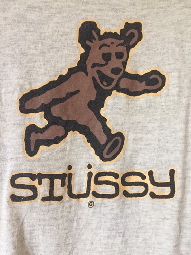 Vintage STUSSY BEAR T SHIRT, Original 80's. In Very Rare Oatmeal