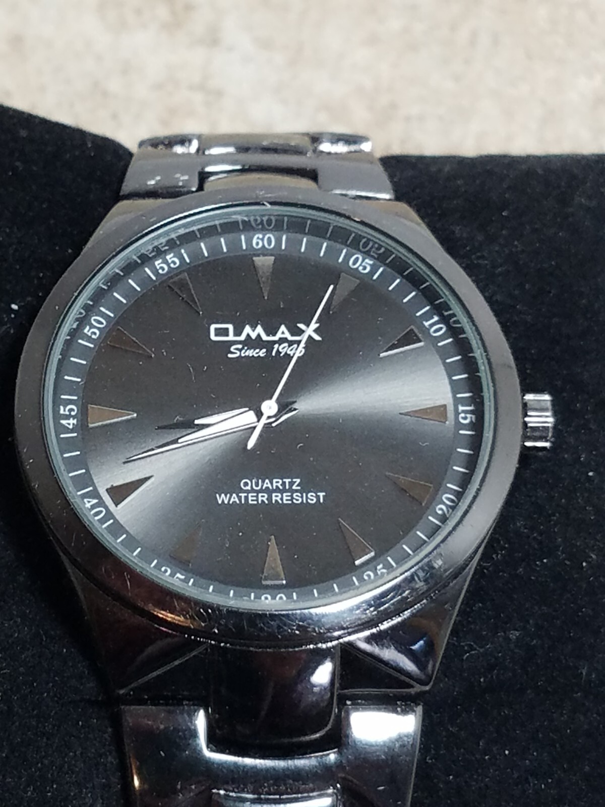 Omax 946 Men's Watch # HBJ827 Dark Charcoal Stainless Steel Japan