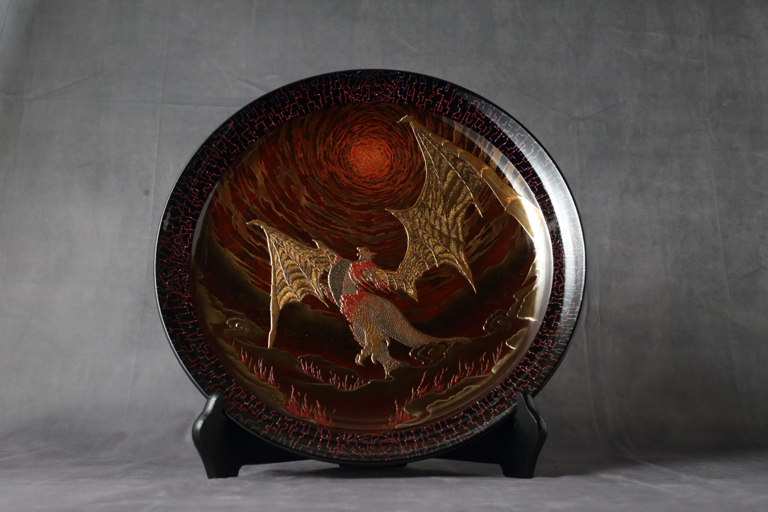 CL77 能登輪島塗 蔦金蒔絵 欅地 木地呂塗 足付四方膳 五客 木製漆器