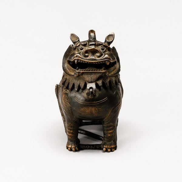 陵山 造 / 銅製 香炉 獅子 高岡銅器 米田陵山作 鋳銅 獅子摘