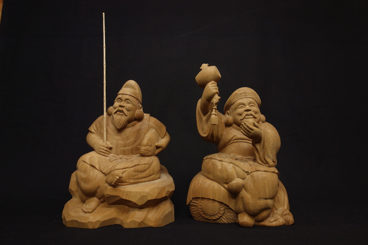 欅彫刻浮彫り大黒様壁飾り骨董