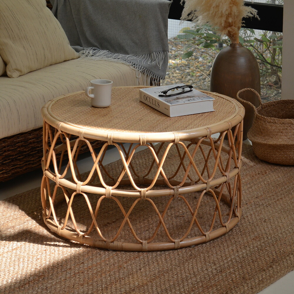 オールド 小泉】ガラストップ 籐 ラタンテーブル センターテーブル