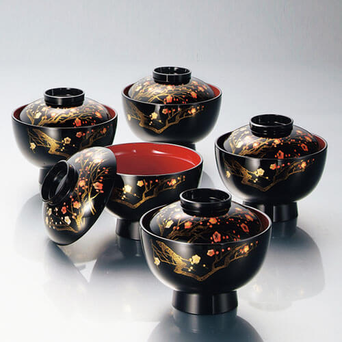 金唐草蒔絵 漆塗り椀 5客セット 天然木製漆塗 時代蒔絵 鉄線