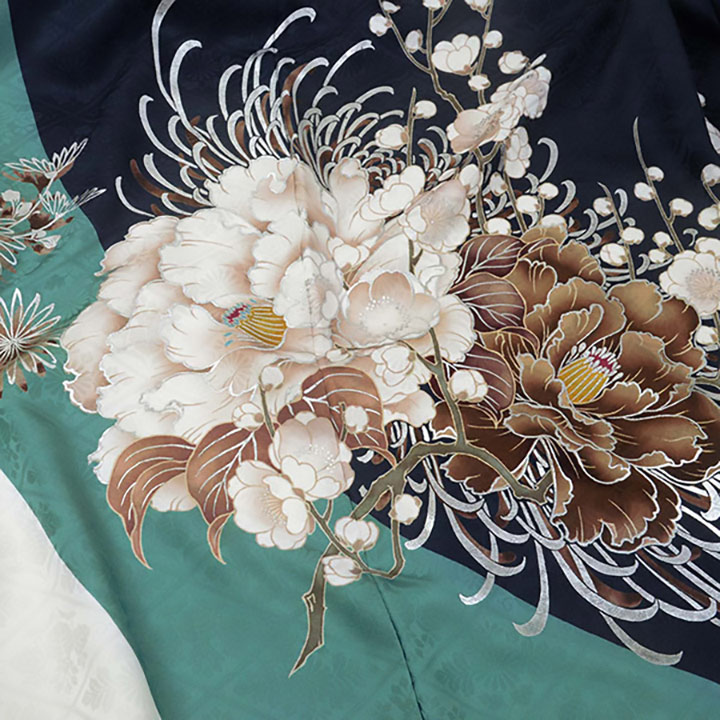 専用 ご予約 振袖 未仕立て 仮絵羽 くすみ水色 牡丹 金糸 ラメ 刺繍 成人