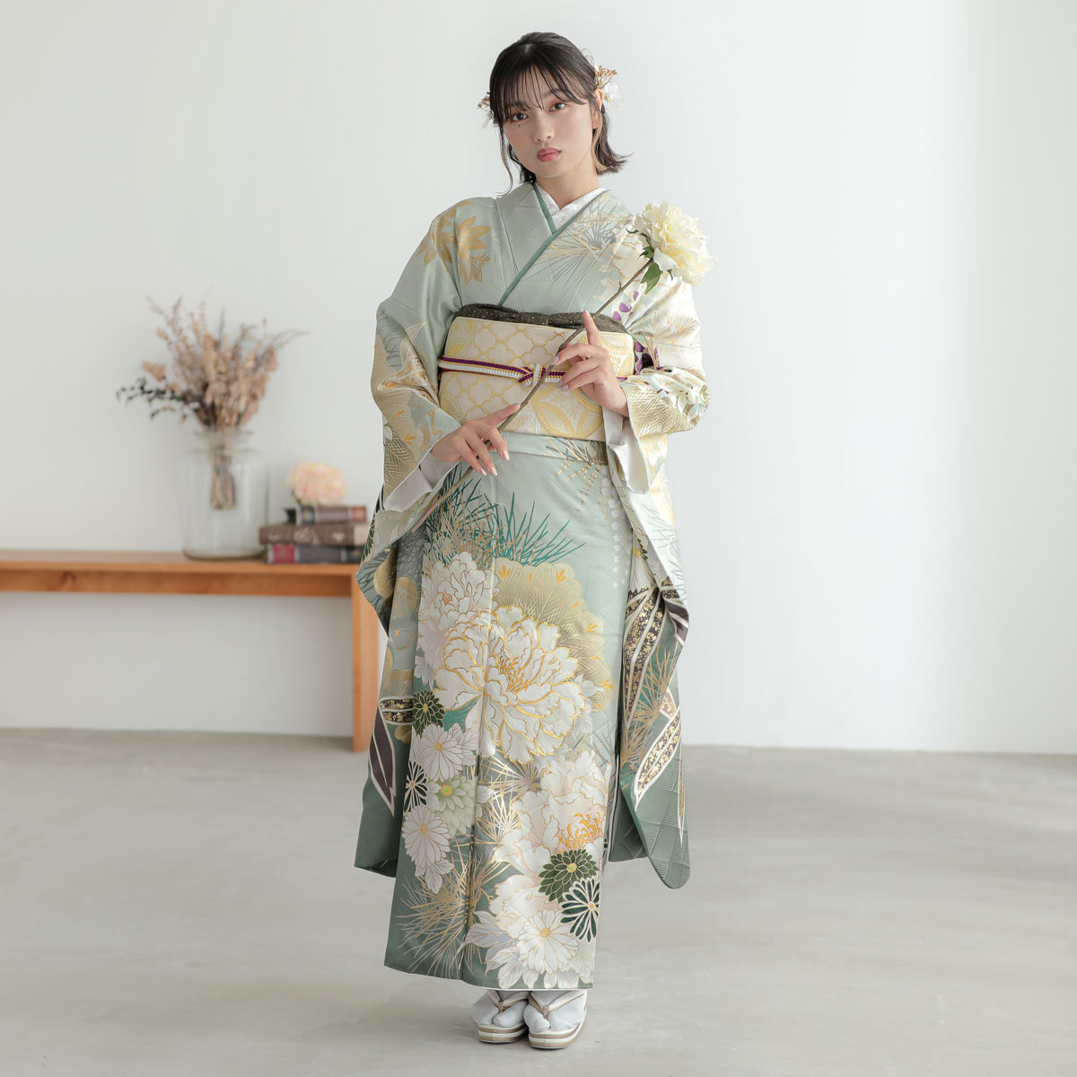 振袖フルセット(8点)・成人式・総絞り・辻ヶ花・金駒刺繍・金彩加工