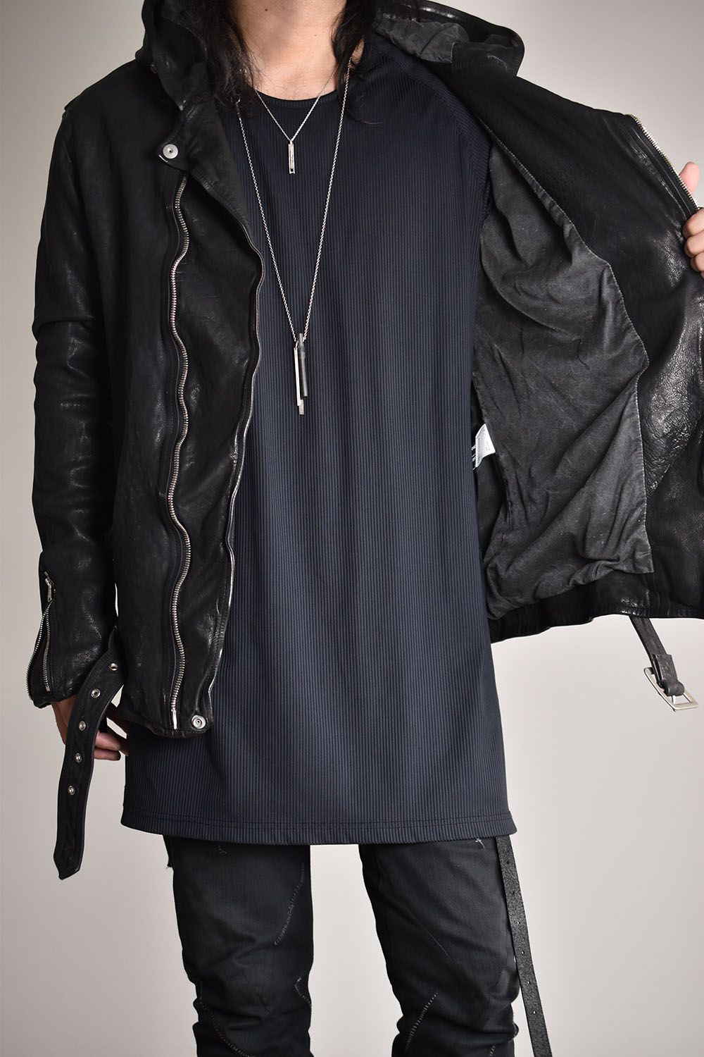 ISAMU KATAYAMA ジャパンカーフ ジップデザインライダースジャケット