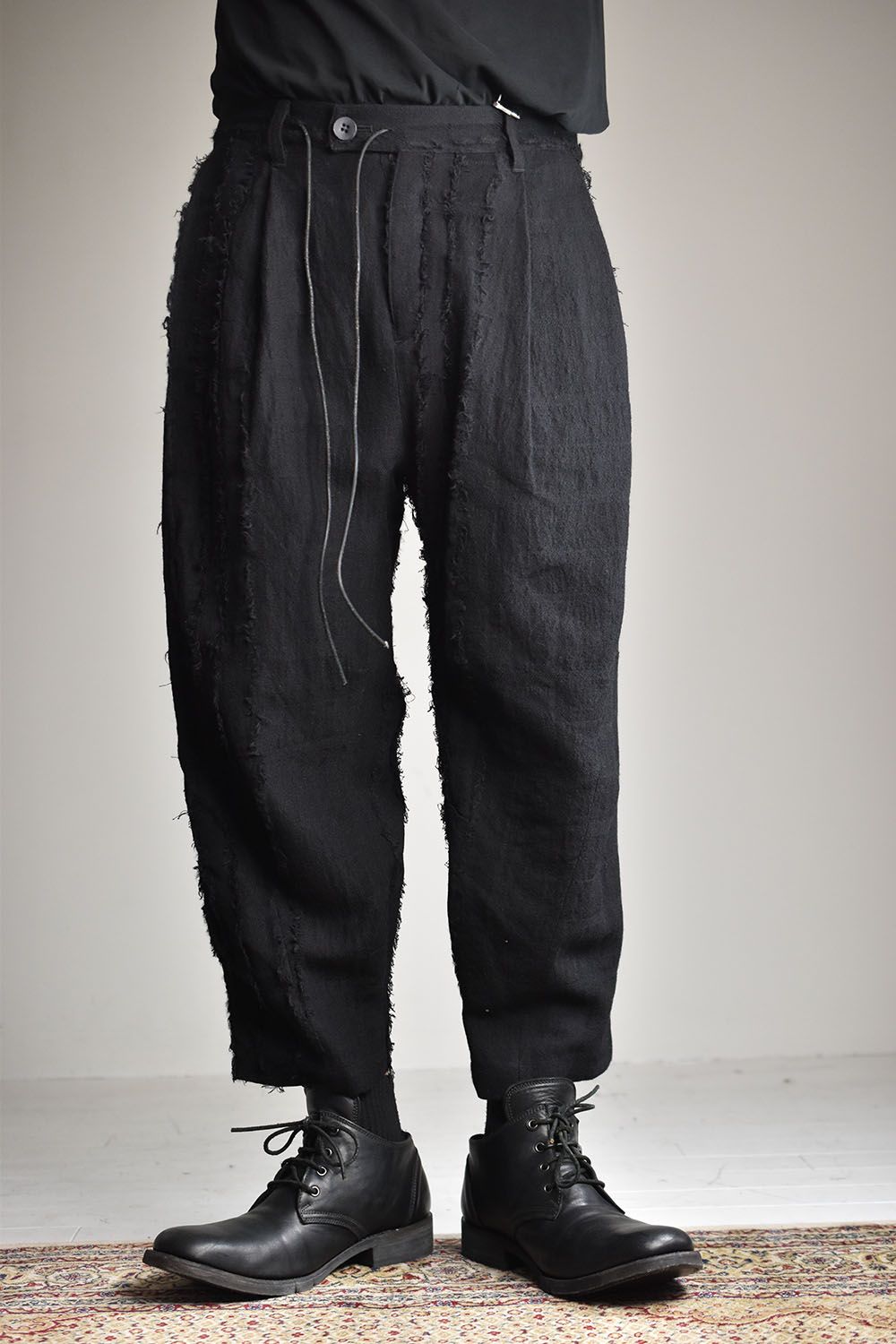 D.HYGEN - Wool SCAB Broken Stripe Jacquard Wide Cropped Pants