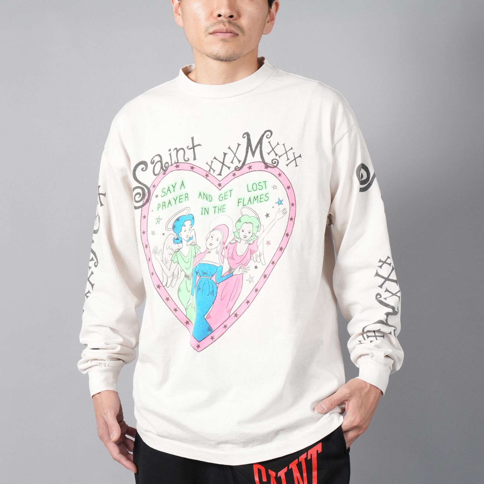 SS25セントマイケルLOVEハートTシャツMサイズ セントマイケル SAINT