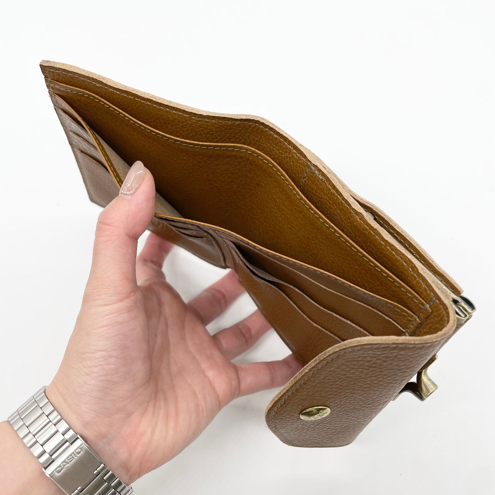 rima様 美品 IL BISONTE 二つ折り財布 ベージュ がま口 ミニ財布 楽天