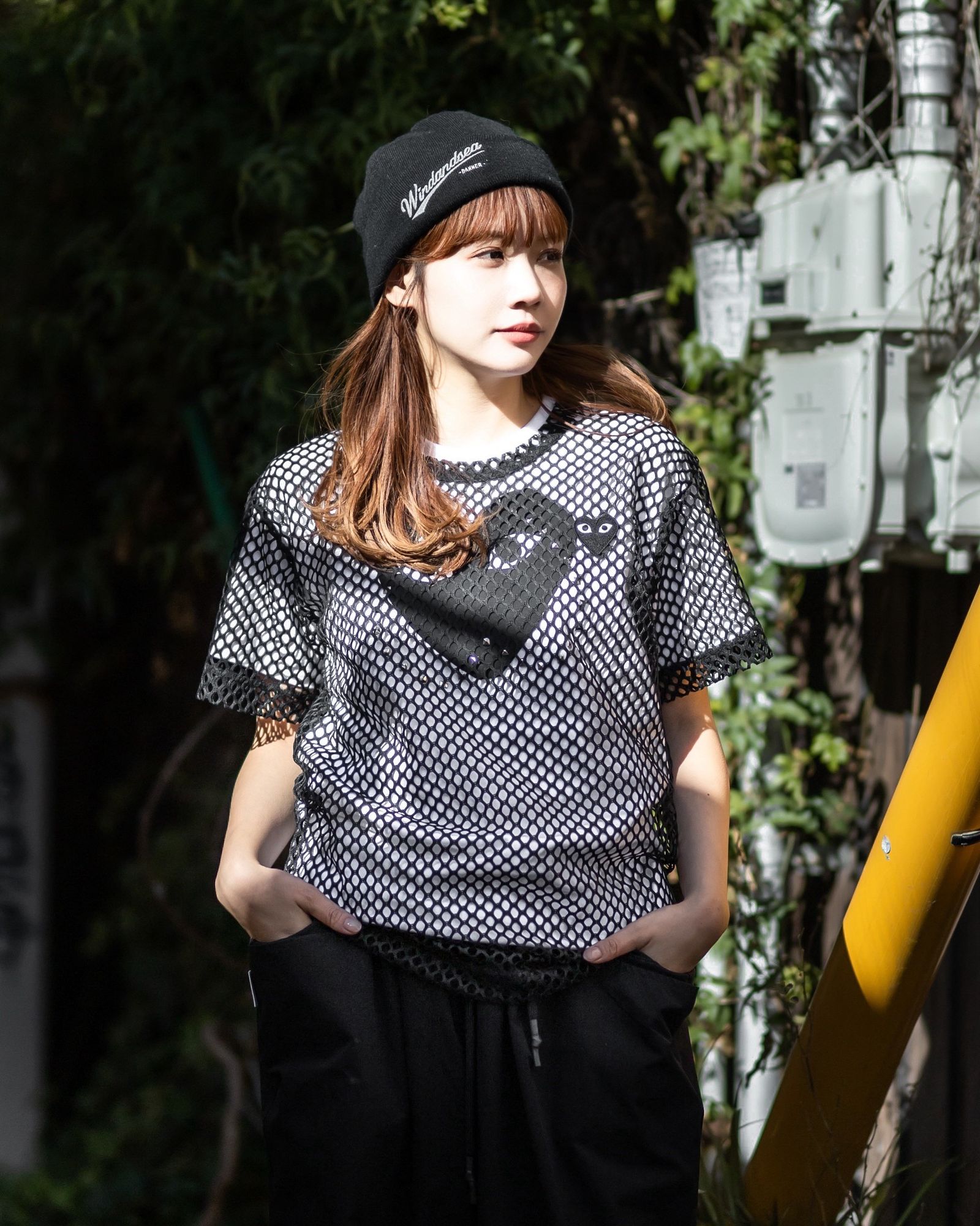 PLAY COMME des GARCONS 新作BLACKエンブレムメッシュTシャツ style