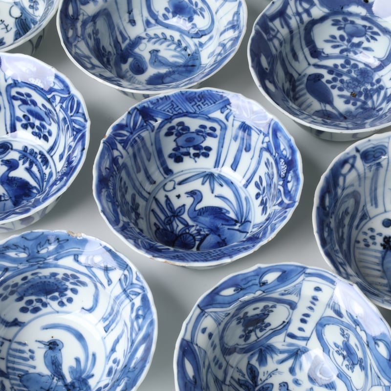 古染付 染付南京 鉢 丼 芙蓉手 中国古美術 明朝末期 欠け 古染付 染付