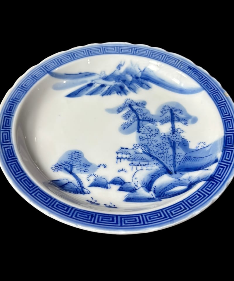 染付 平皿 [梅松山水風景絵] 中皿 取り皿 盛り皿 飾り皿 和食器 骨董品