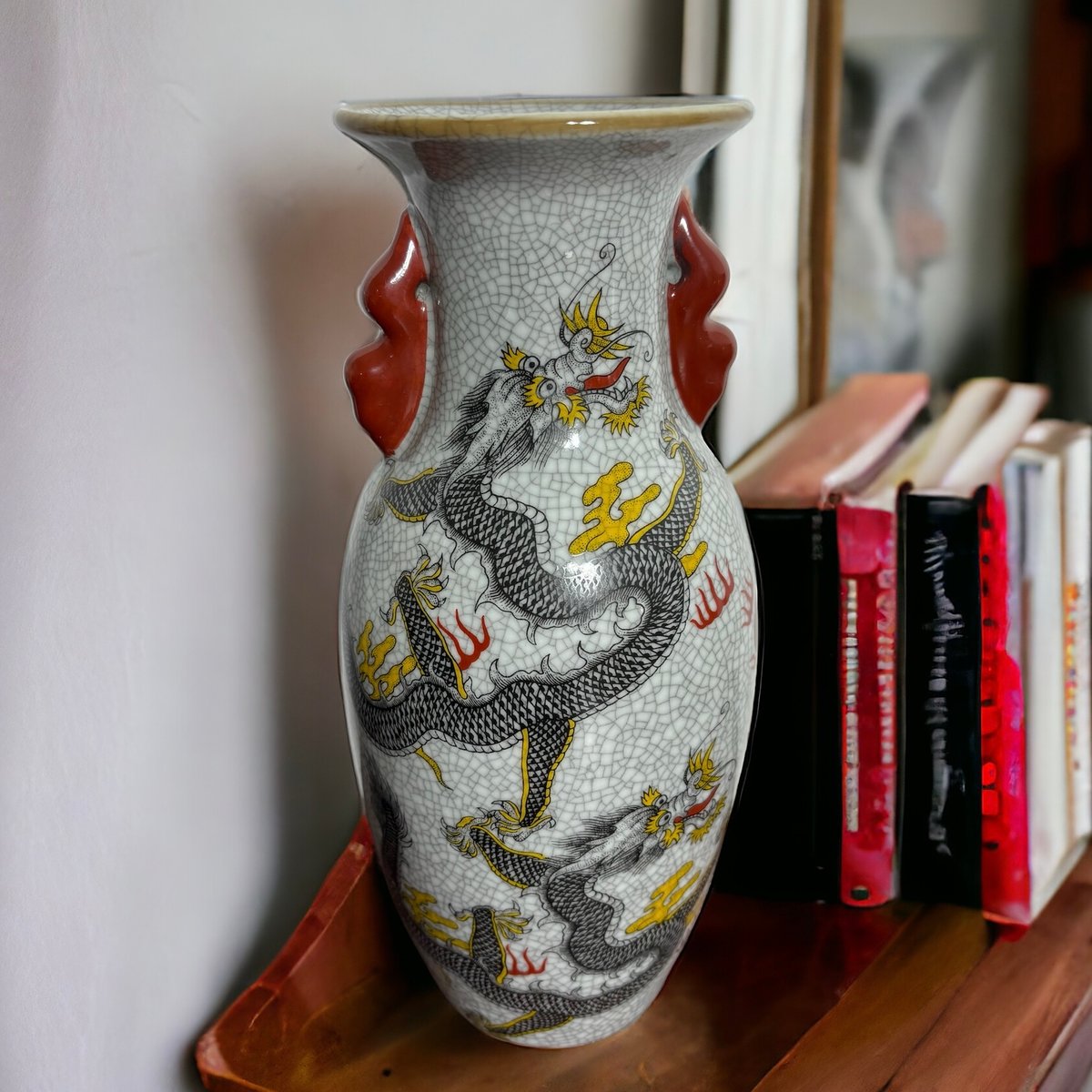 景徳鎮 十錦 動物飾り壺（1対） 高さ約35cm 中国 陶磁器 花瓶 オブジェ