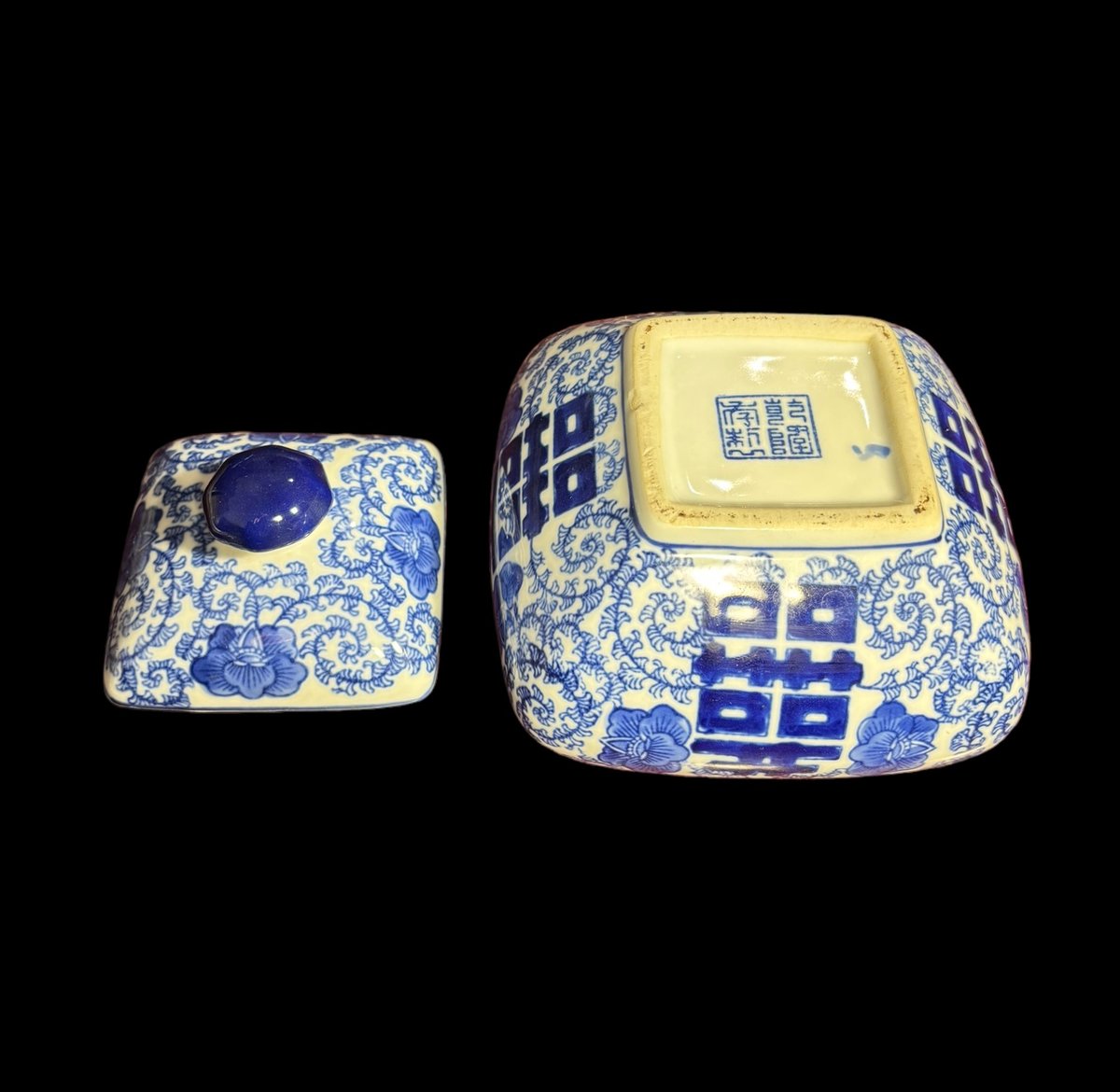 中国古美術? 染付け水差 小壺 蓋付き鉢 福寿 美術品 骨董品 陶器の置物