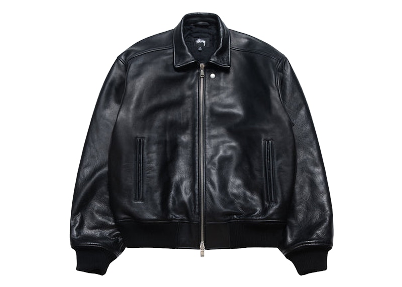 Stussy Leather Flight Jacket Black メンズ - FW24 - JP