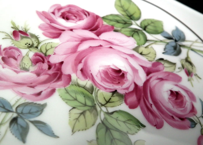 マイセンMEISSEN ピンクローズ/忘れな草プラーク陶板画