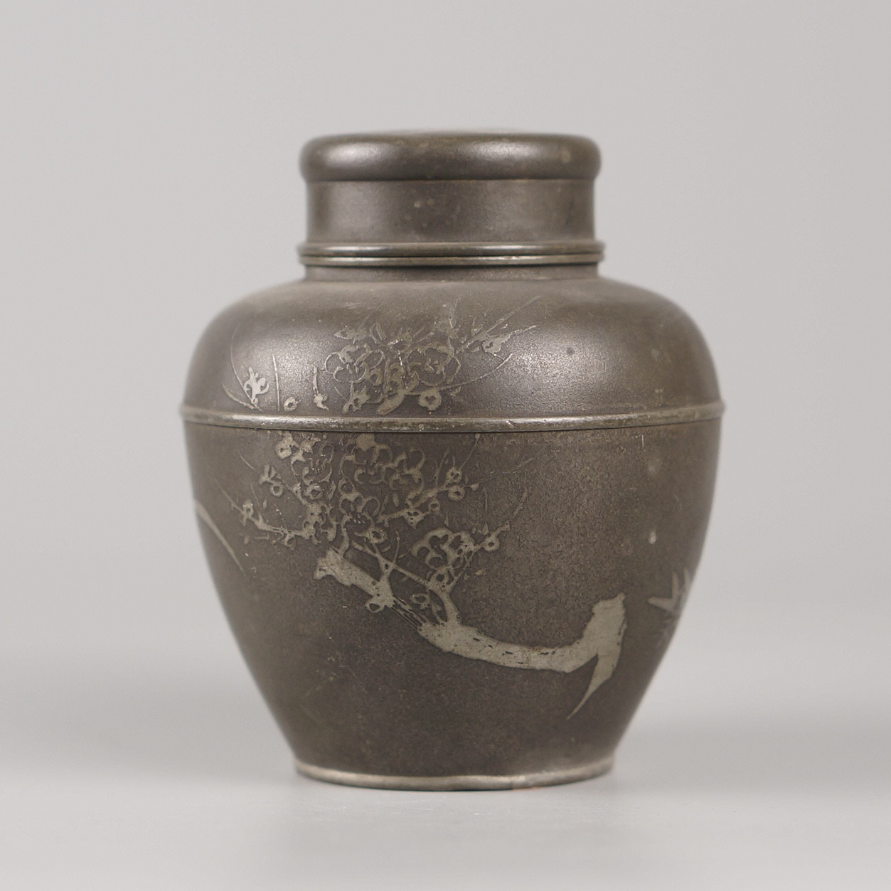 古錫 茶葉罐 乾茂自造 「錫製光面無紋茶心壺」 茶筒 茶入 茶壷 茶道具