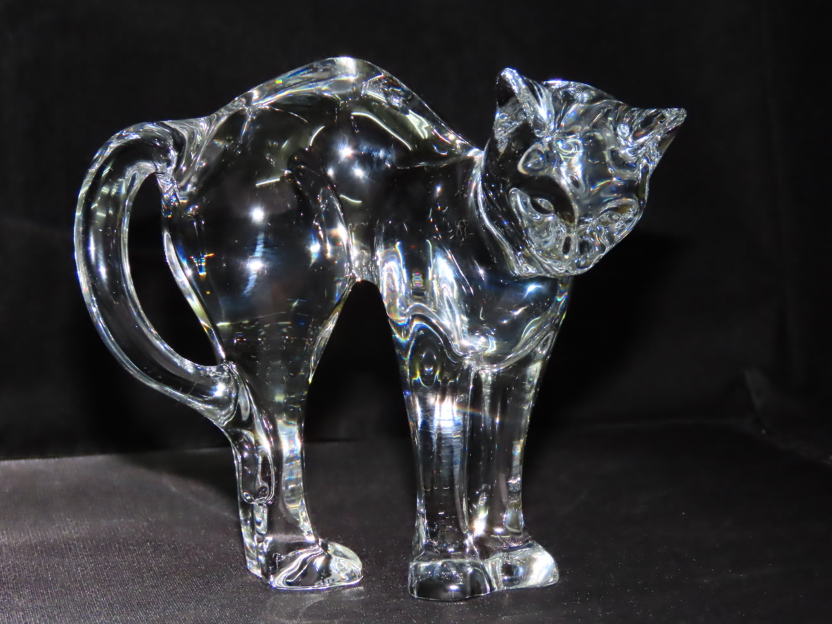 美品バカラ本物置物⁄まねき猫⁄クリスタル⁄クリア×ゴールド 美品 バカラ