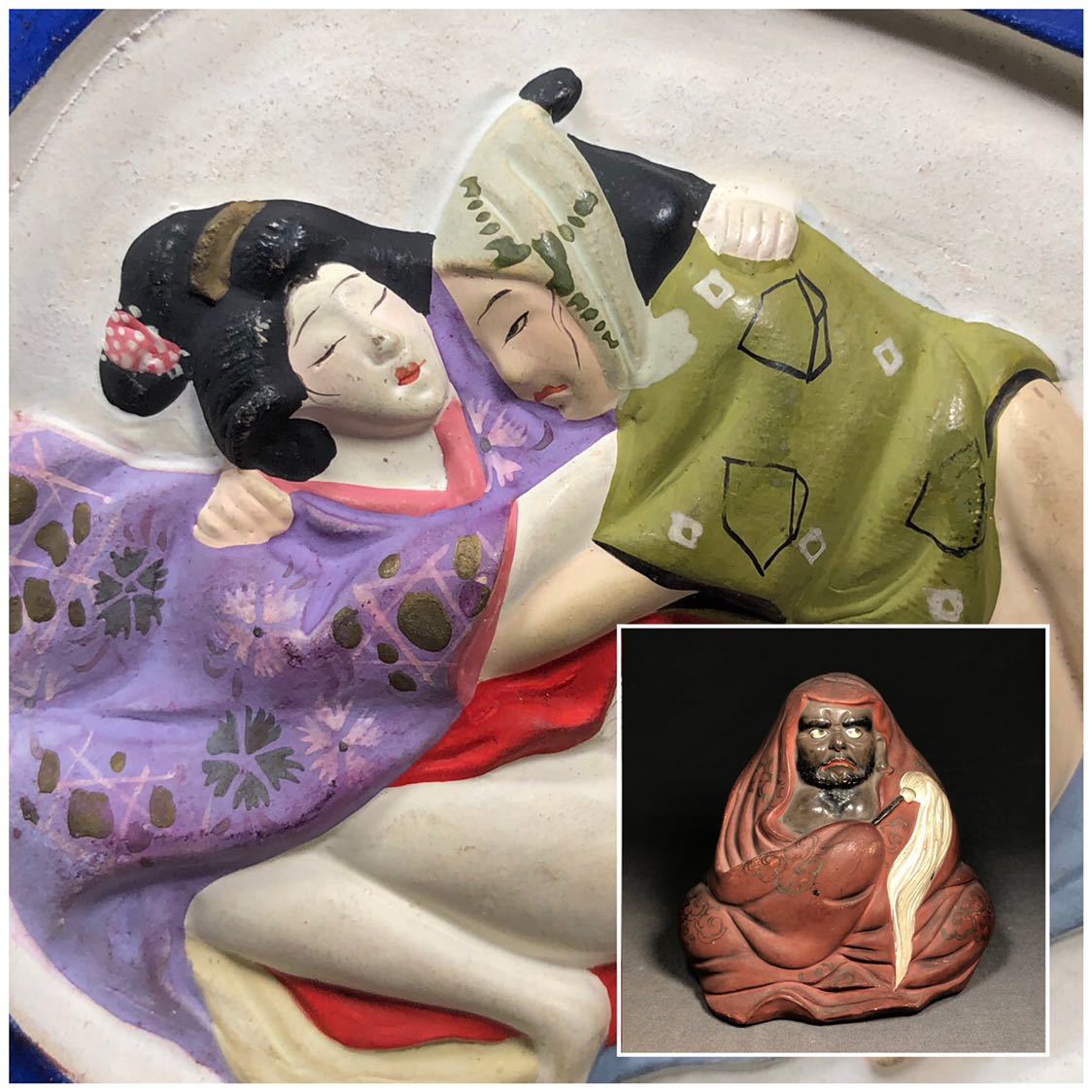 陶芸 置物 春画人形 達磨・だるま 美人裏絵置物風俗艶人形 陶芸 置物
