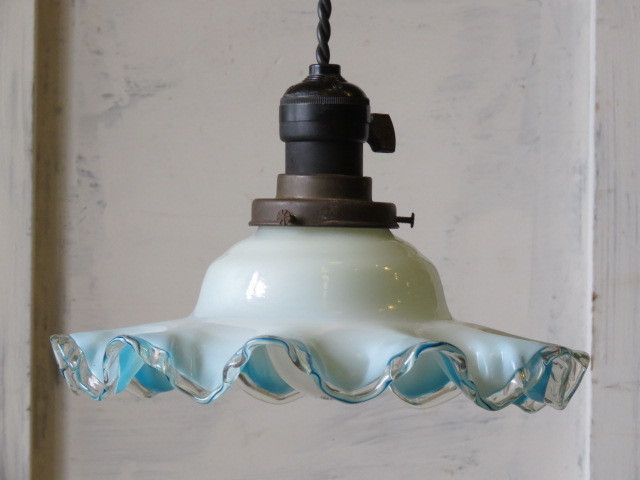 大正ロマン 被せガラス 電笠 切子 カット アンティーク 照明 灯り 洋館