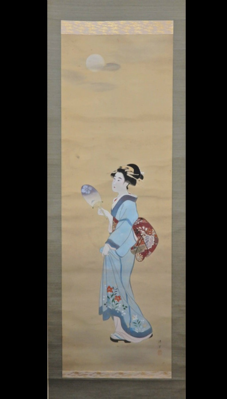 真作】横尾芳月/美人画/美人図/掛軸/名家伝来/AC-152 真作】