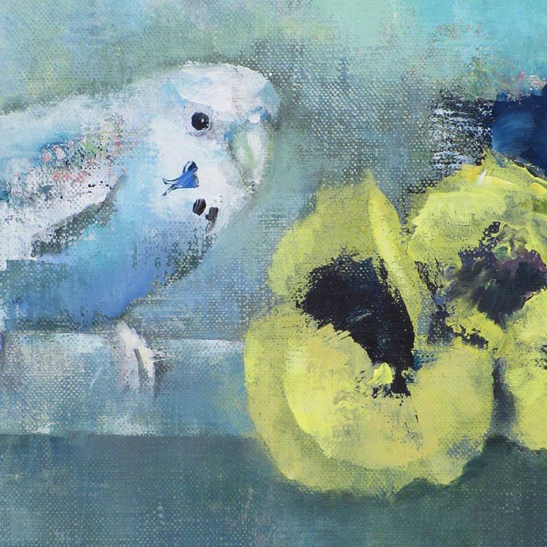 五百住乙人インコ油絵F3号