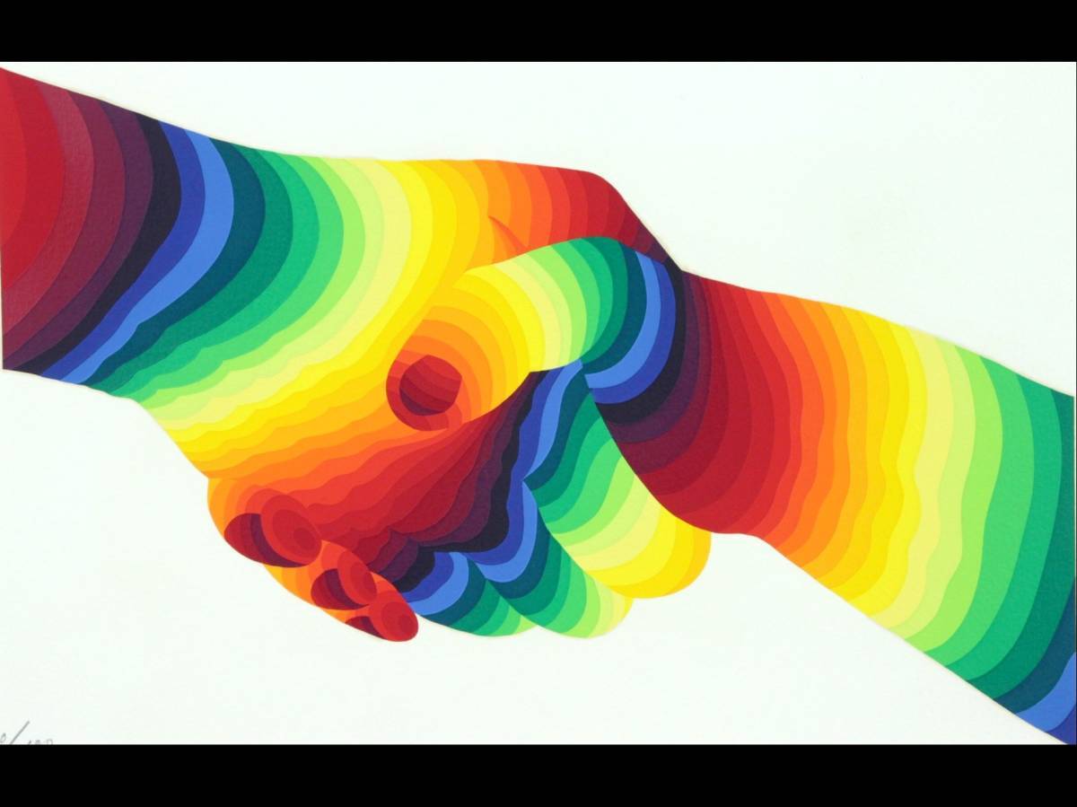 ◇澄◇ 真作保証 靉嘔 Ay-O 「Hand Shake」シルクスクリーン 60/100