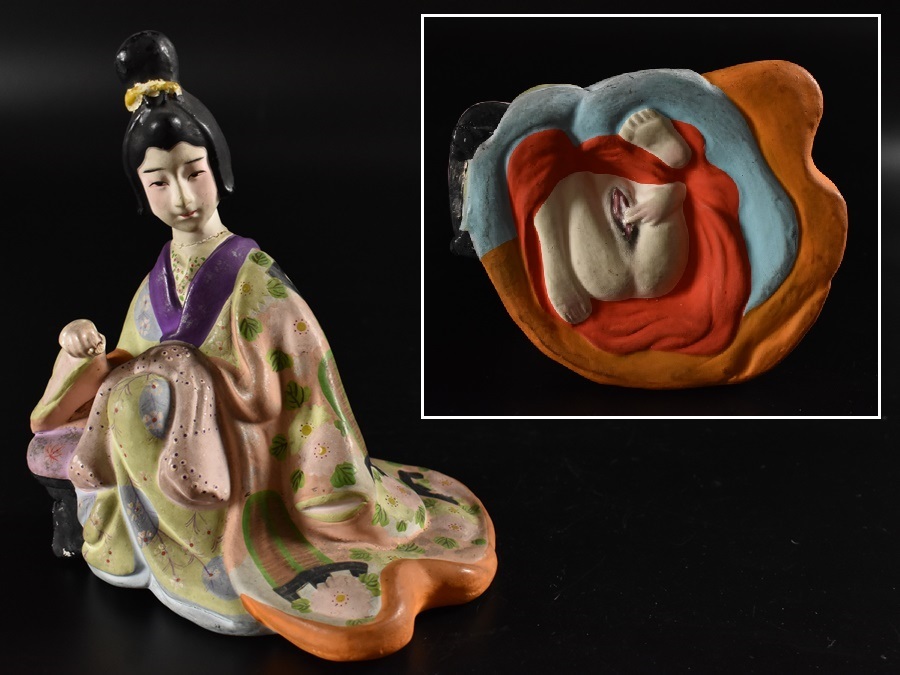 L400◇裏隠し春画人形 彫師と女 巾14.6cm 刺青 裏絵春画 老彫師 入墨