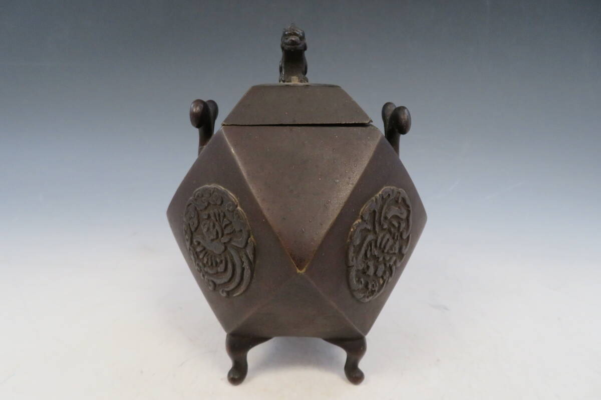 中国 骨董 銅香炉 獅子 野獣足 時代物 「大明宣徳」刻印
