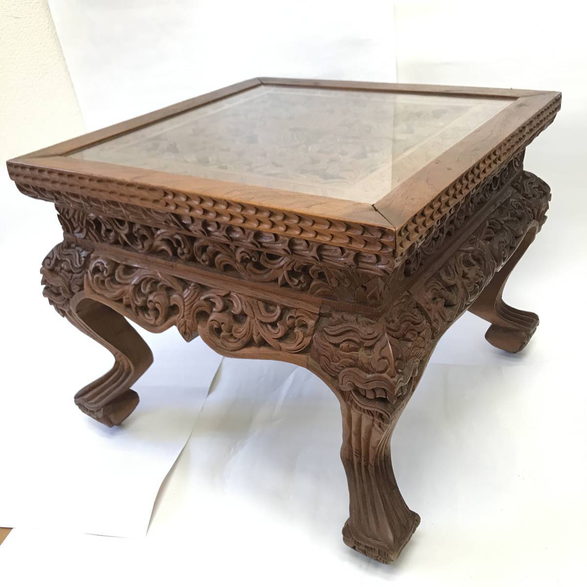 アンティーク彫刻家具 アジア 座卓 ちゃぶ台 猫脚 骨董 【公式通販】