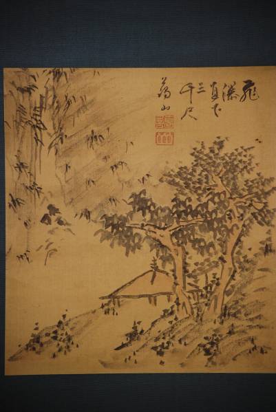 真作/前川文嶺/桜花山水図/絹表装/布袋屋掛軸HG-487