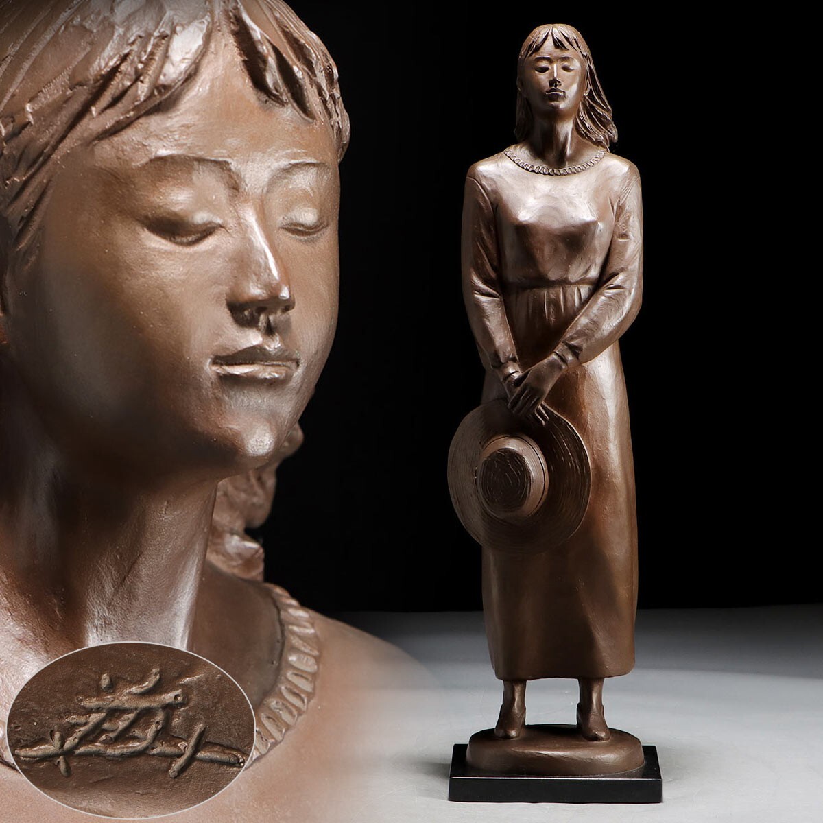 明工鳳雲作高級彫刻木彫刻夫婦2体セット 明工鳳雲作高級彫刻木彫刻夫婦