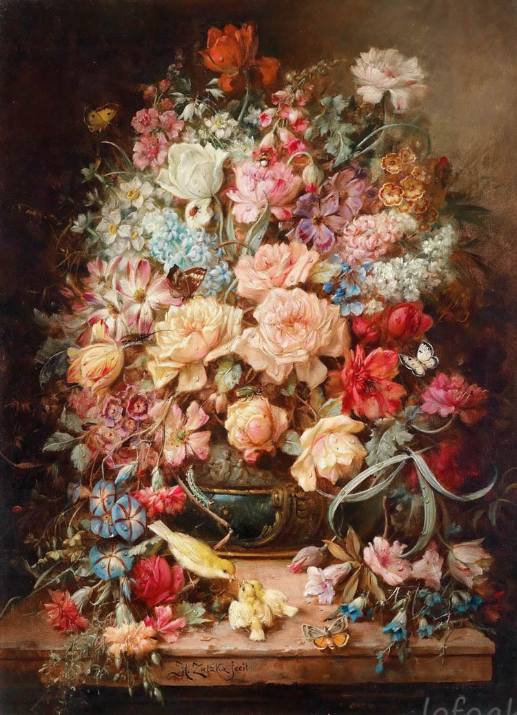 油絵・絵画額『花と花瓶』H.M.Lee李賢美