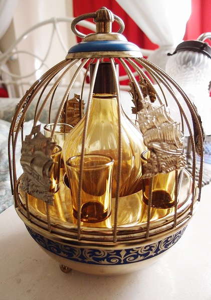 昭和レトロ 鳥かご型ウイスキー ボトルスタンド ショットグラス6P