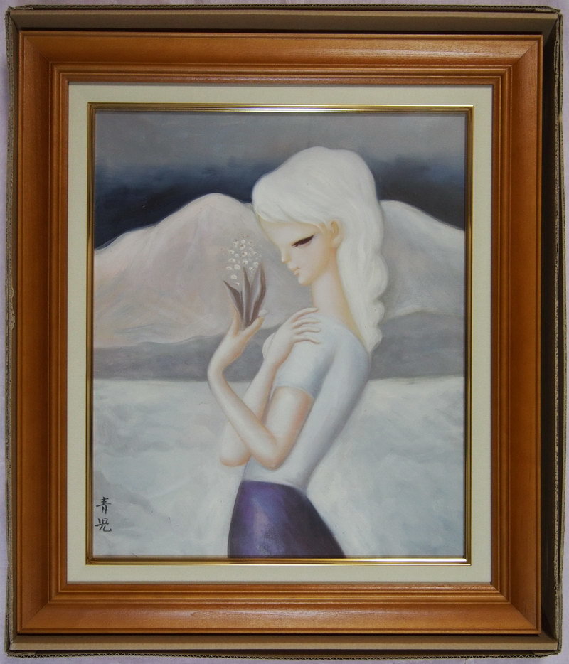 大型絵画 油彩 東郷青児「天使の樂園」 サイン 額装済み 肉筆手描き