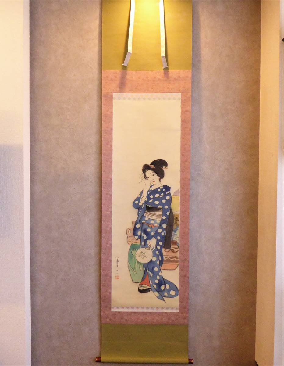 掛け軸 竹久夢二 肉筆美人画 合わせ箱 書画、骨董品、美術品 中古