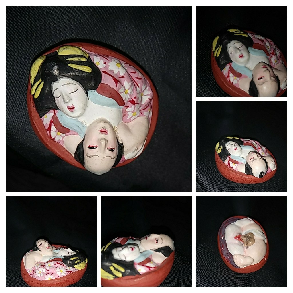 侍】春画人形 「朧月」 艶人形 彩色土人形 箱付 3996 鳳春画四拾