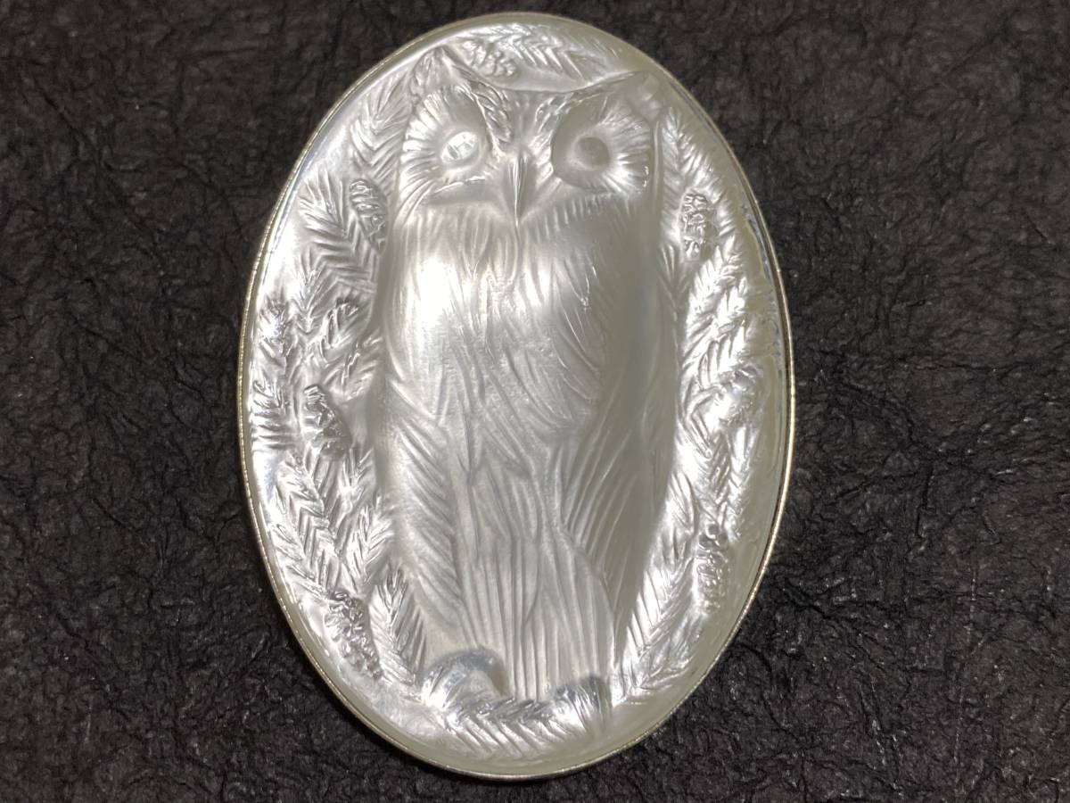 LALIQUE◎ シルバー925刻印カービングクリスタルブローチ◎ルネ
