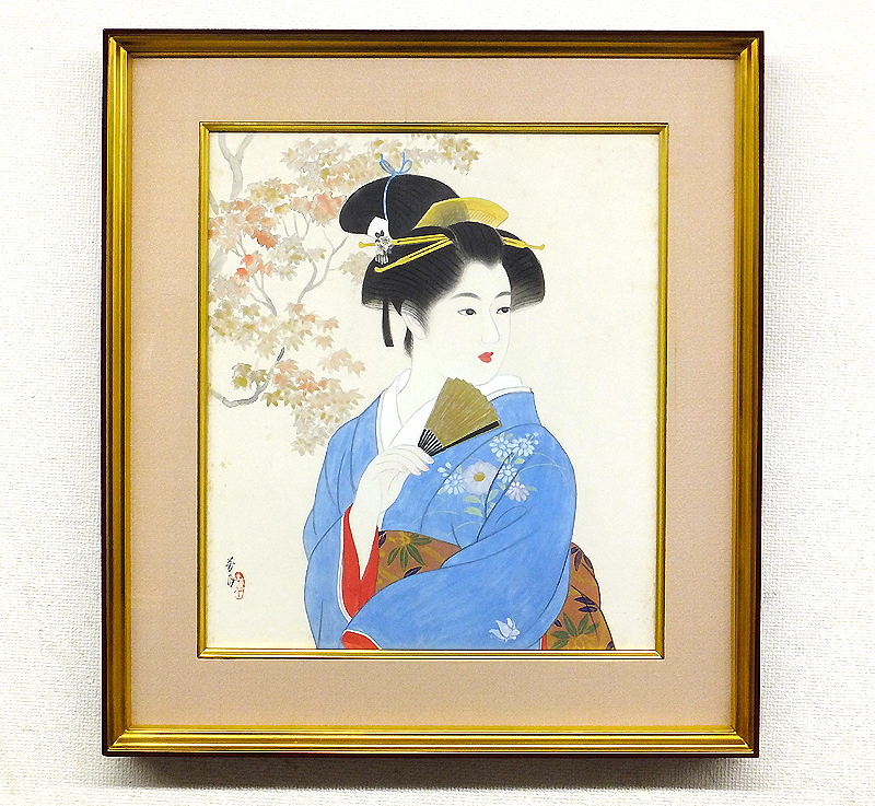 GLC】横尾芳月 「紅葉」 日本画10号 昭和の美人画巨匠 師：伊東