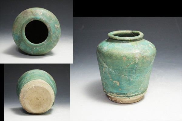 ペルシャ古陶器 緑釉銀化小壷 C R5928 ペルシャ古陶器 緑釉銀化小壷 C