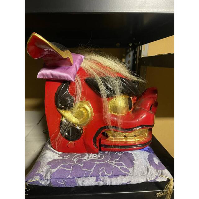 値下げ交渉可】獅子頭 獅子舞 木彫り 桐製 工芸品 漆塗り 金箔 割引