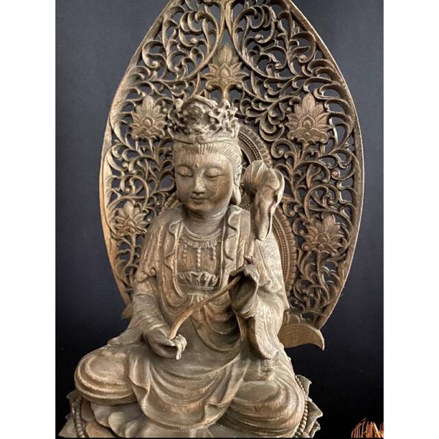 高40cm 井波彫刻 一刀彫り 時代彫刻 仏教工芸品 香樟材 勢至観音菩薩