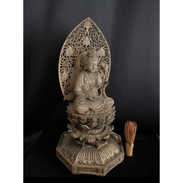 高40cm 井波彫刻 一刀彫り 時代彫刻 仏教工芸品 香樟材 勢至観音菩薩