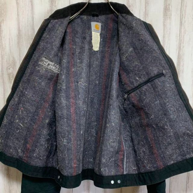 USA製】 希少 カーハート 企業ロゴ 刺繍 ダック デトロイトジャケット 黒