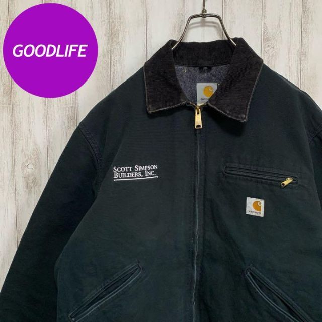 USA製】 希少 カーハート 企業ロゴ 刺繍 ダック デトロイトジャケット 黒